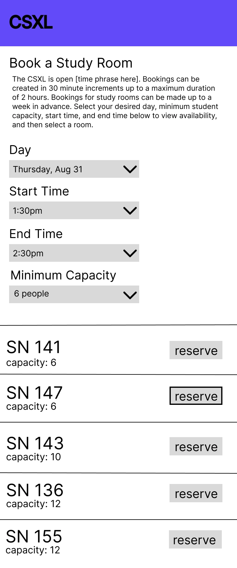 Katherine Bryan’s room booking form filters rooms by date, time, and minimum capacity.