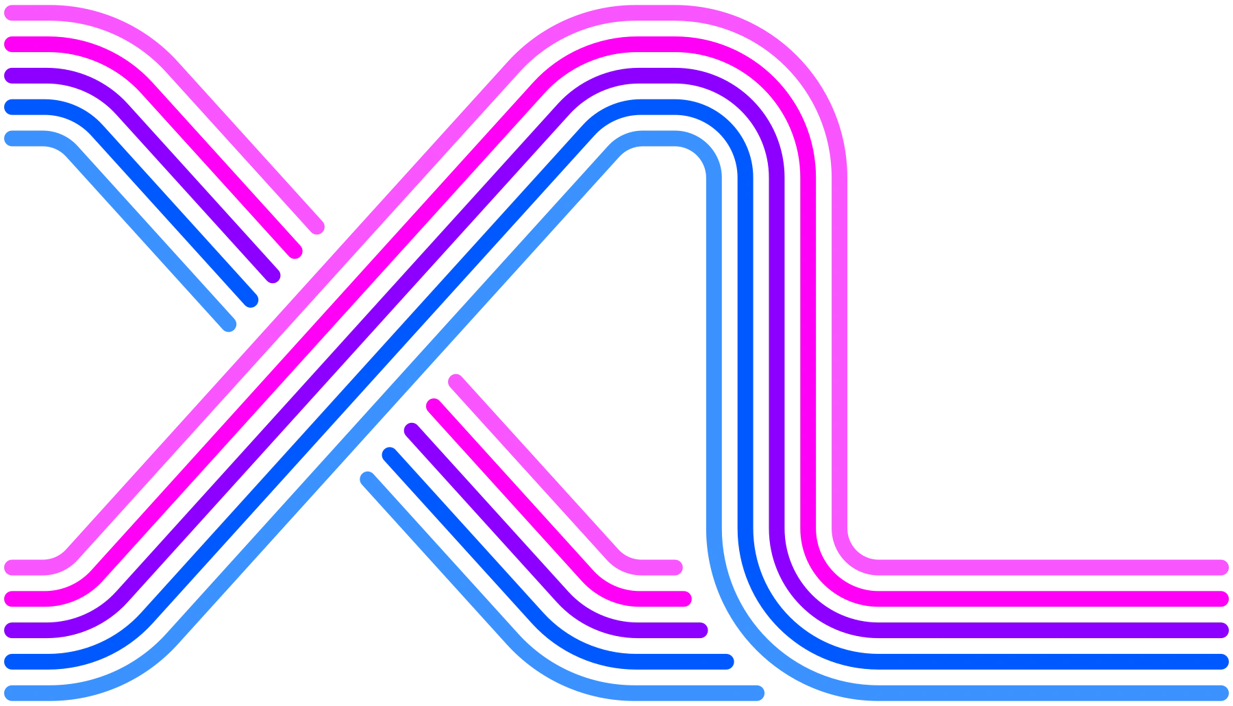 Original striped XL logo with blue, purple and pink lines